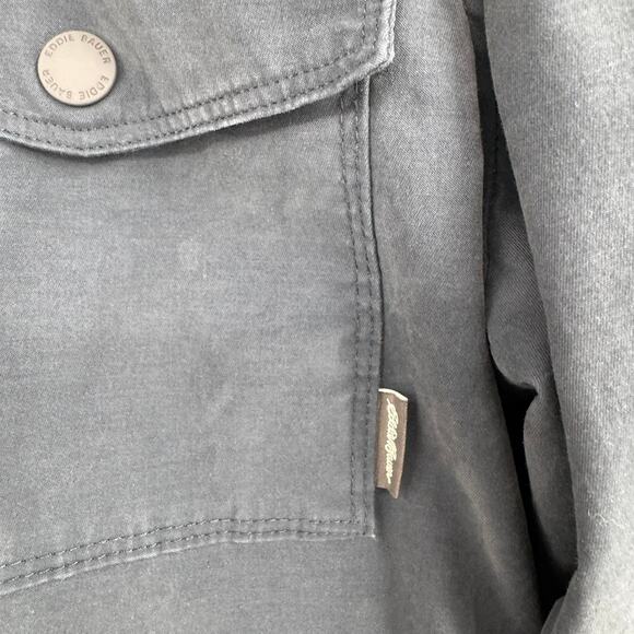 Eddie Bauer Flannel Lined Snap Down Jacket Mens Medium Navy Blue - Picture 7 of 16